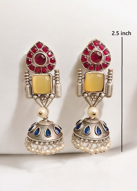 Rivaan multicolor oxidised jhumka - premium but affordable earrings,light weight and festive