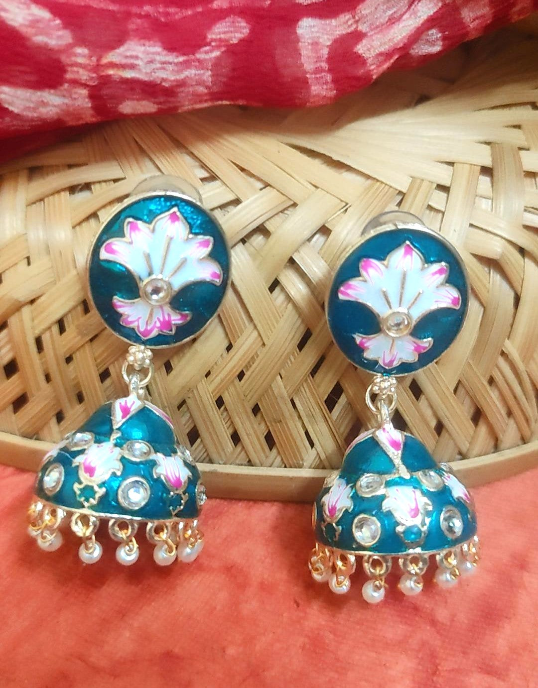 Sara Green Meenakari Jhumka Earrings