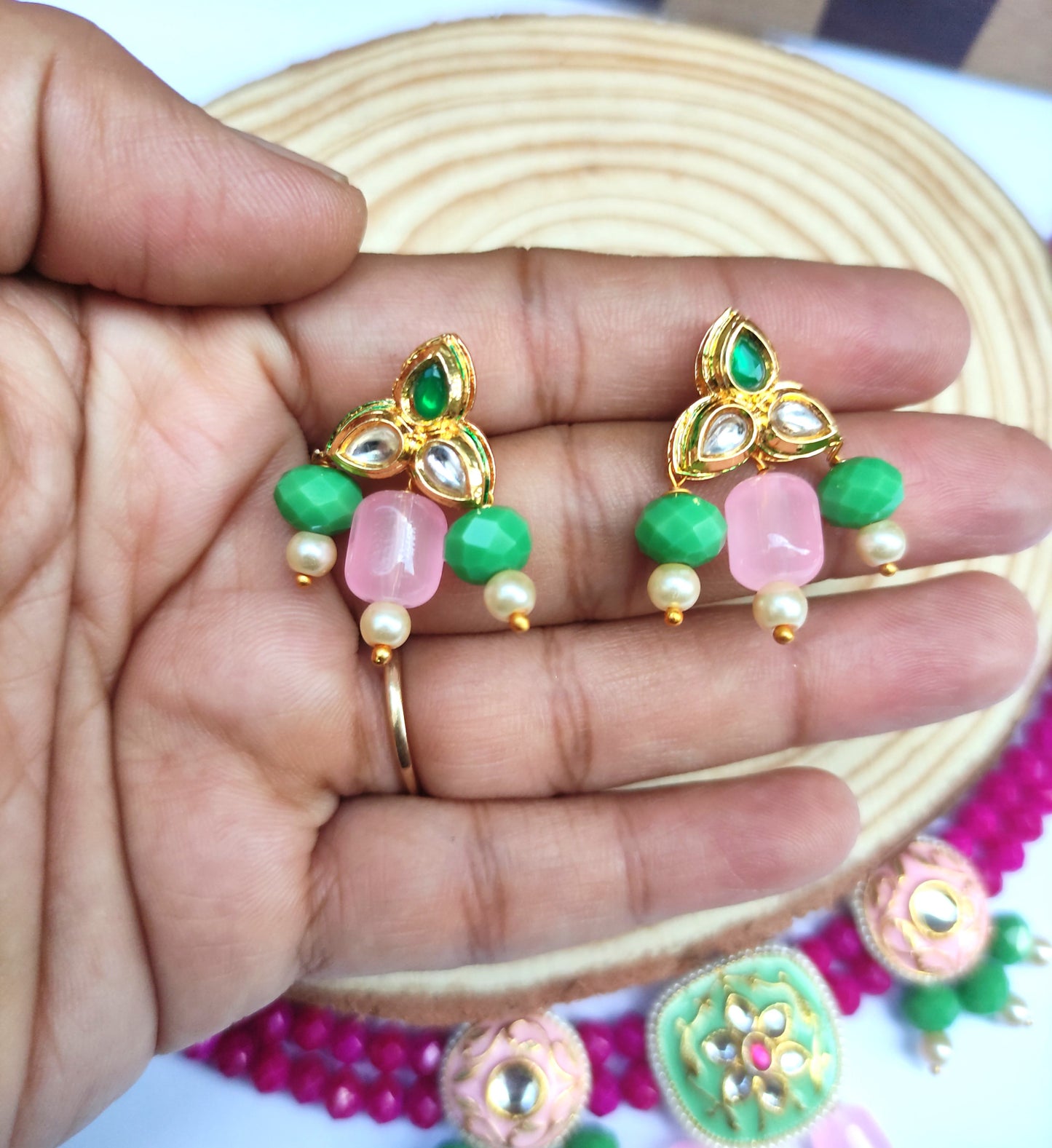 Sarnai Meenakari Pink Necklace Set