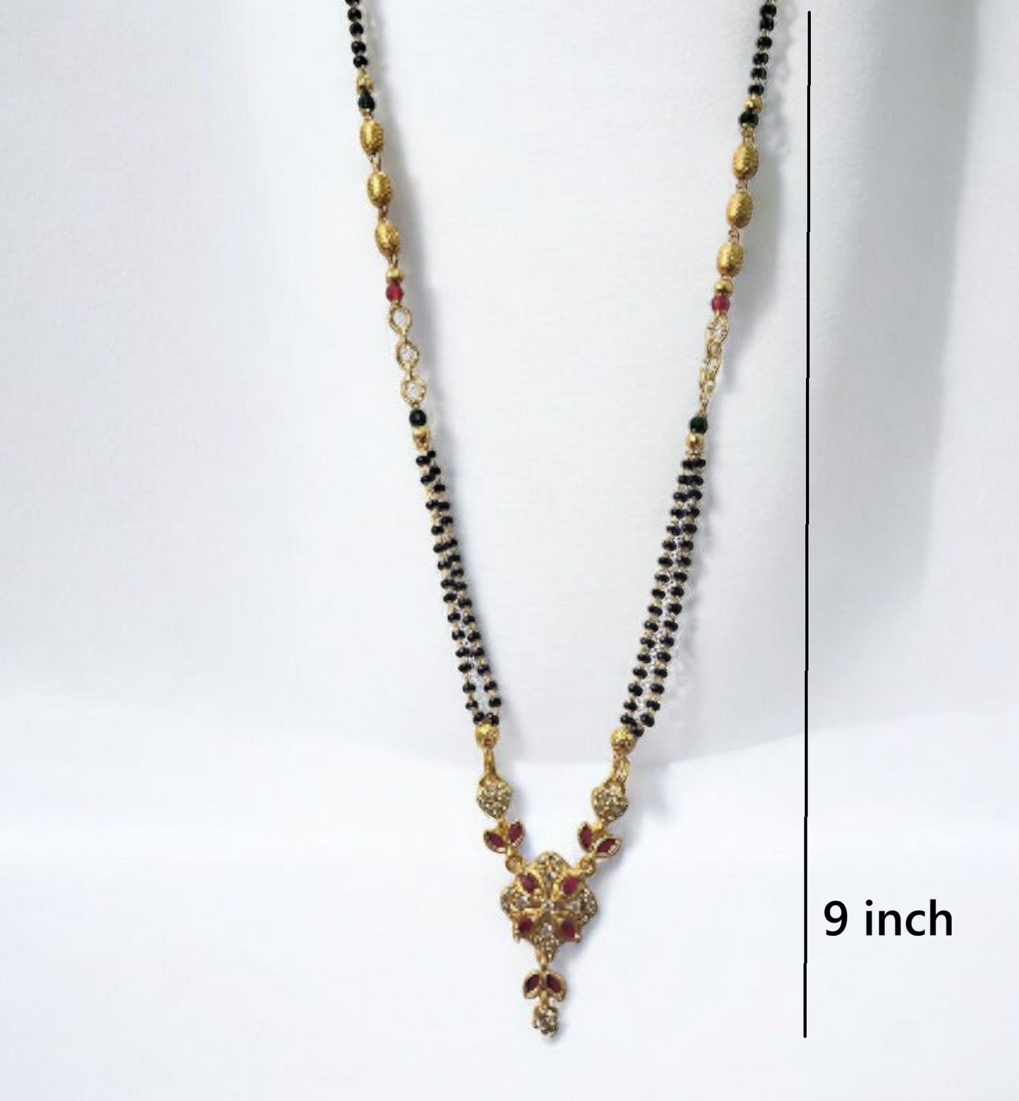 Tulsi Floral gold plated Ruby Designer Short Mangalsutra | Modern Bride Wedding Essential