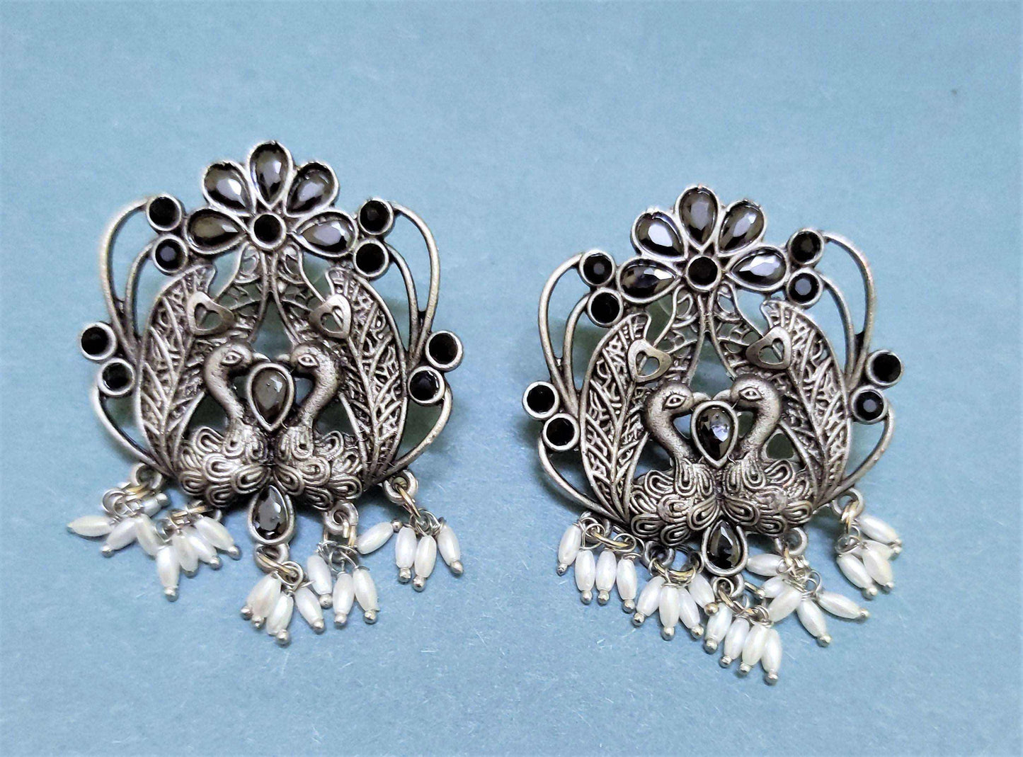 Mayurika black stone oxidized studs