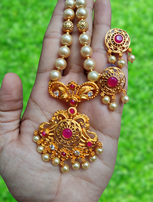 Brinda gold plated faux pearl necklace set
