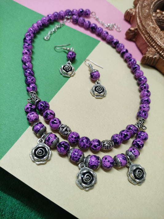 Elena purple beaded oxidised necklace set