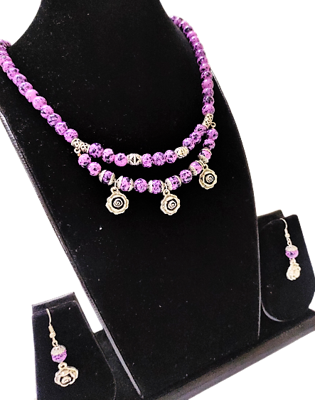 Elena purple beaded oxidised necklace set