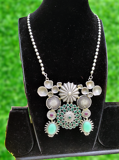 Kavya Tarni silver oxidised necklace