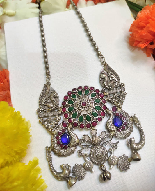 Kavya Mayur silver oxidised necklace