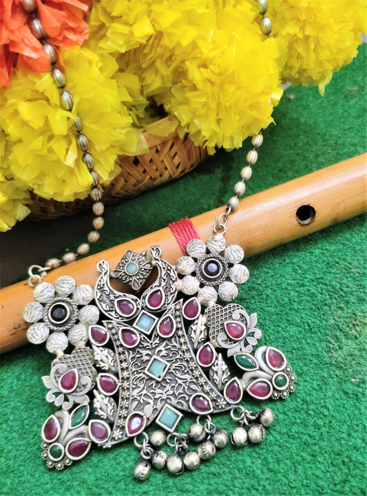 Kavya Pushp silver oxidised necklace