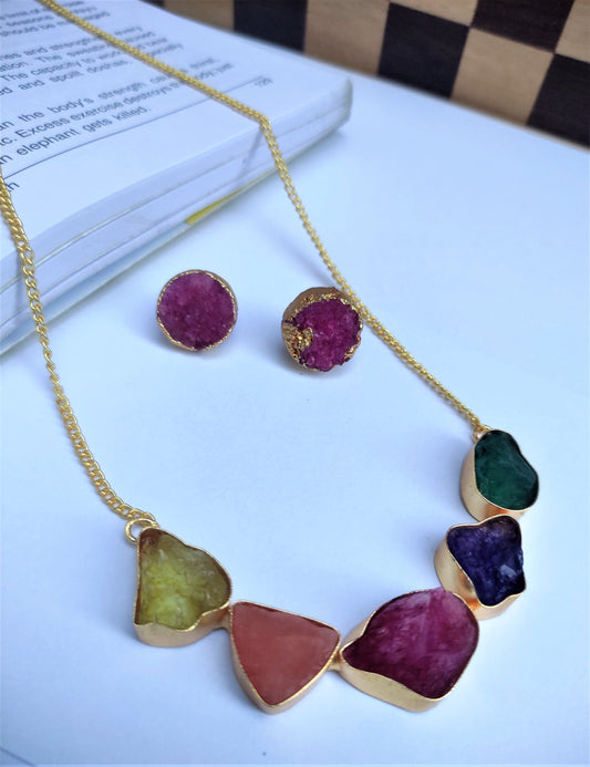 Imara multi-color semi-precious stone necklace set