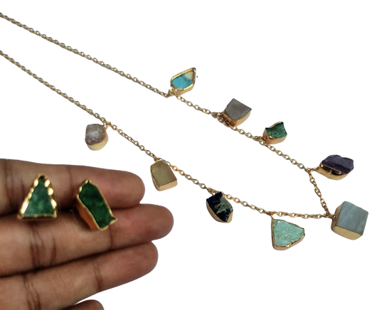 Kaira multi-color semi-precious stone necklace set