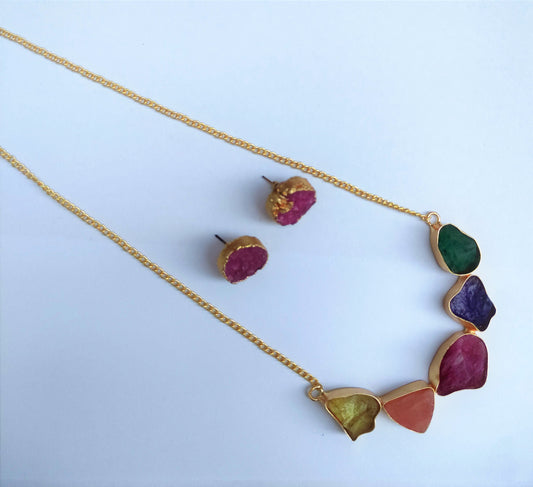 Imara multi-color semi-precious stone necklace set