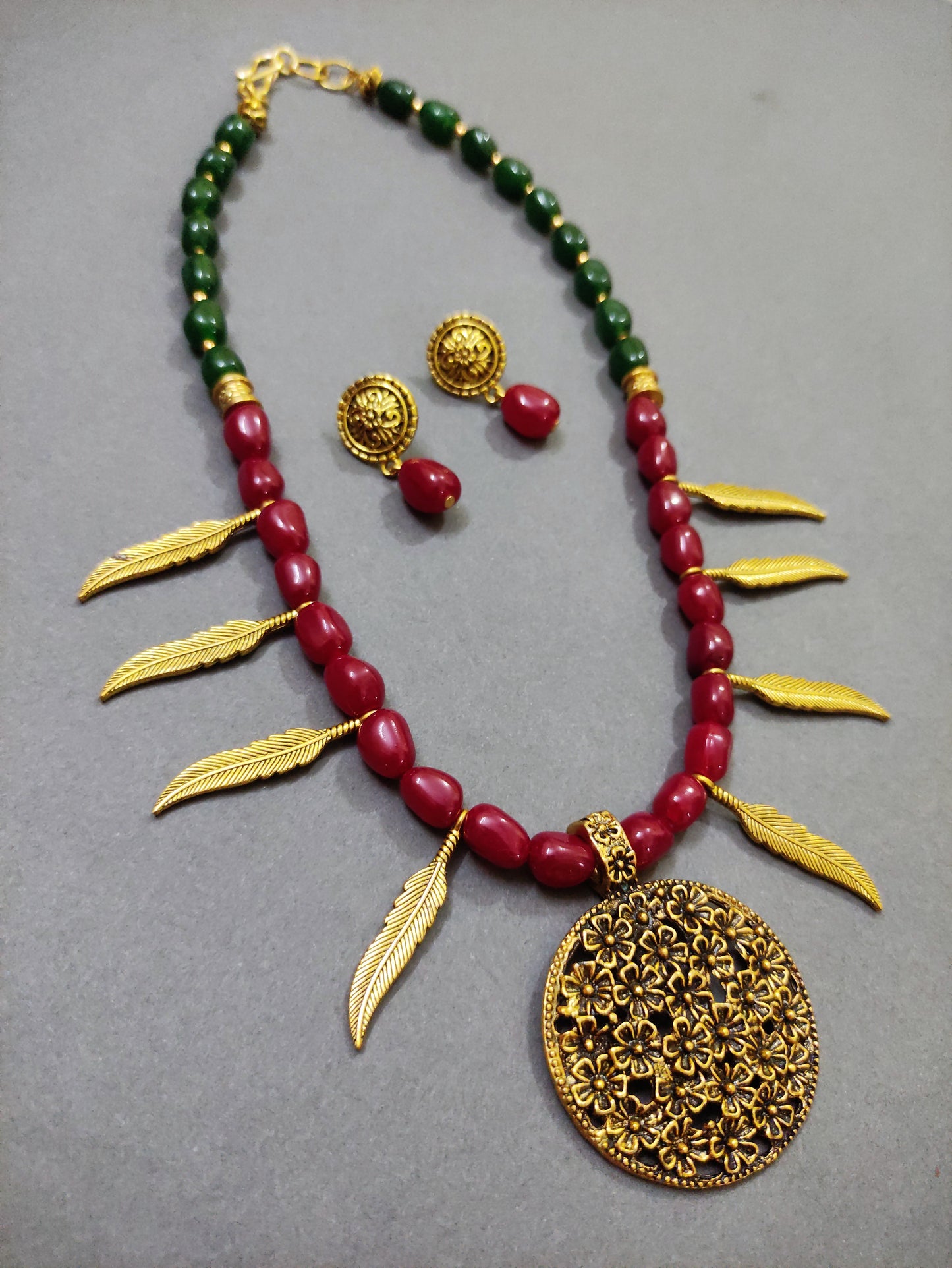 Myra beaded oxidised necklace set