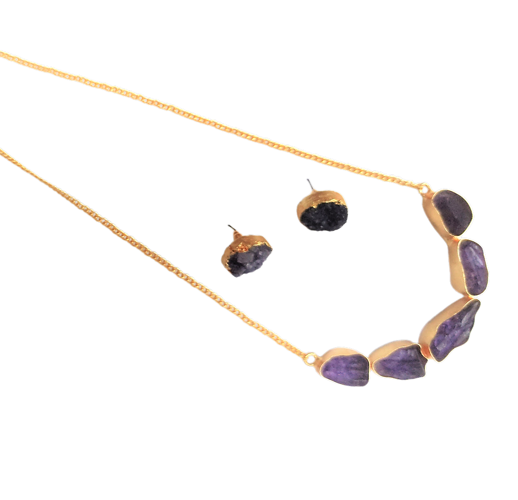 Imara purple semi-precious stone necklace set