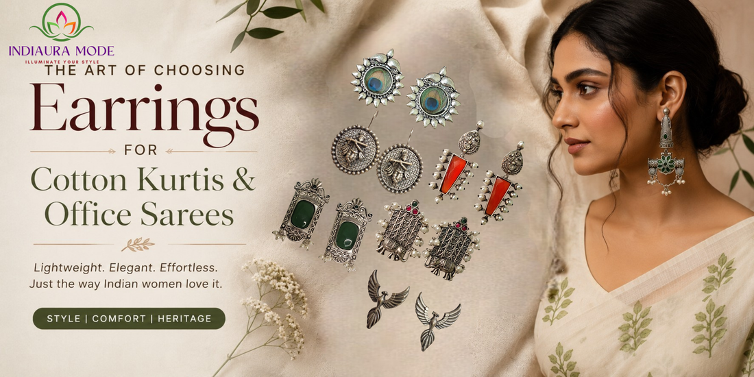 Lightweight silver oxidised earrings for women – comfortable office wear earrings for all day use