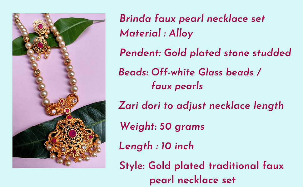 Brinda gold plated faux pearl necklace set