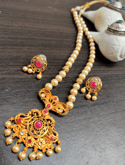 Brinda gold plated faux pearl necklace set