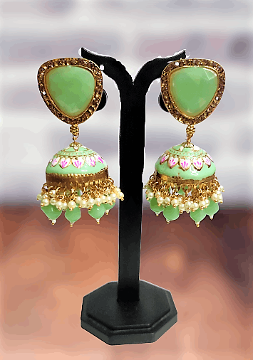 Adah pista green stone jhumka