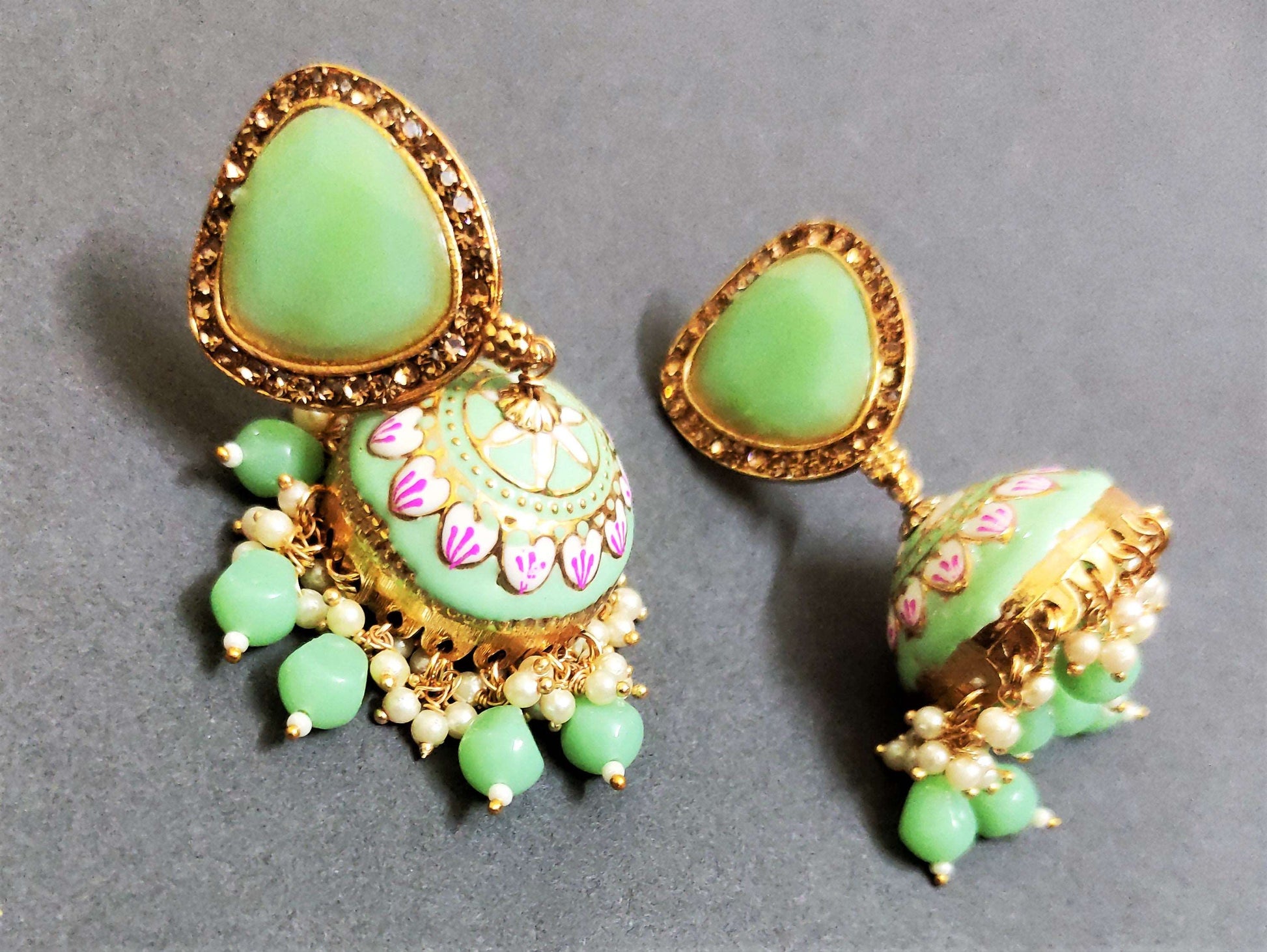 Adah pista green stone jhumka