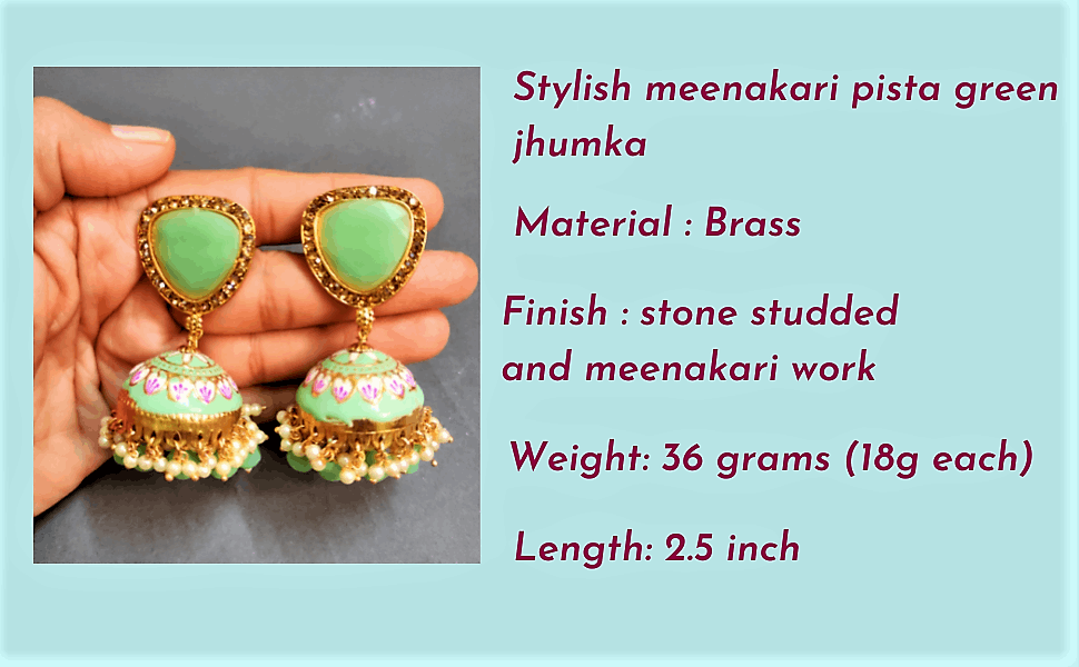 Adah pista green stone jhumka