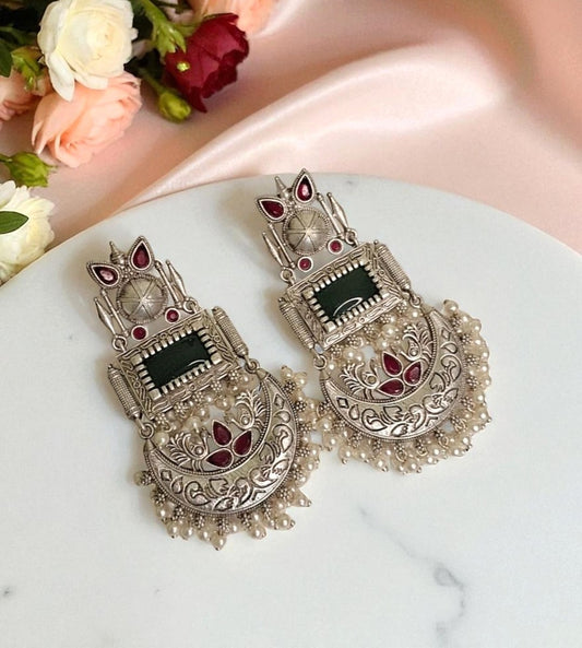 ajra silver oxidised dangler earrings - affordable luxury earrings