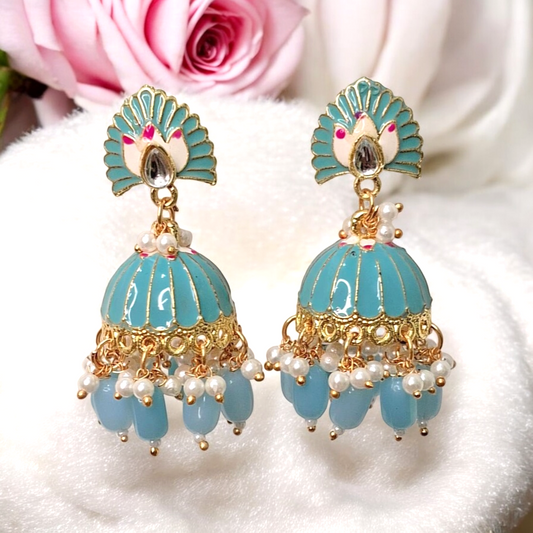 Alekhya Turquoise Meenakari Jhumka