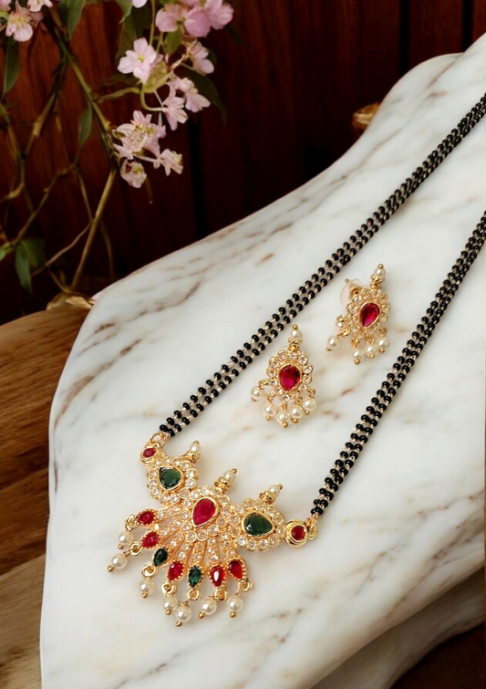 Ananda Azure gold plated long mangalsutra set