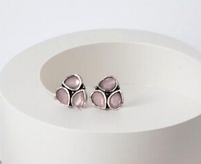 Aranka  baby pink oxidised necklace set - premium silver jewelry at affordable price