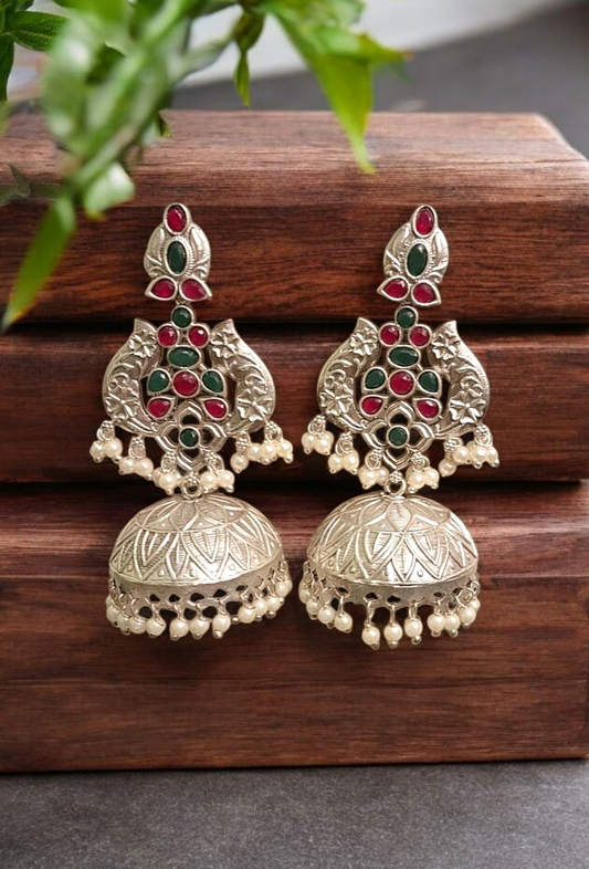 Ardra oxidised jhumka earrings - premium affordable lightweight, silver oxidised and festive big jhumka 