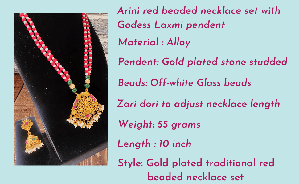 Arini gold plated red beaded necklace set