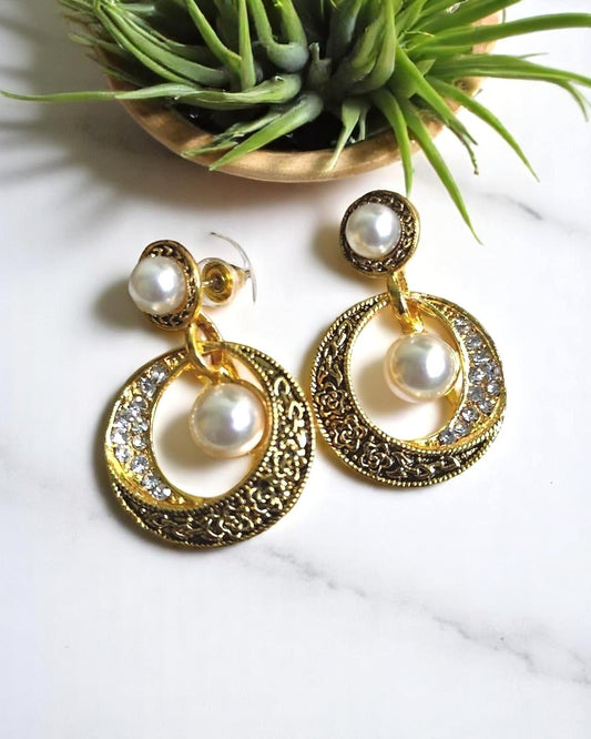 Black Oxidised Stone and Pearl Studded Earrings