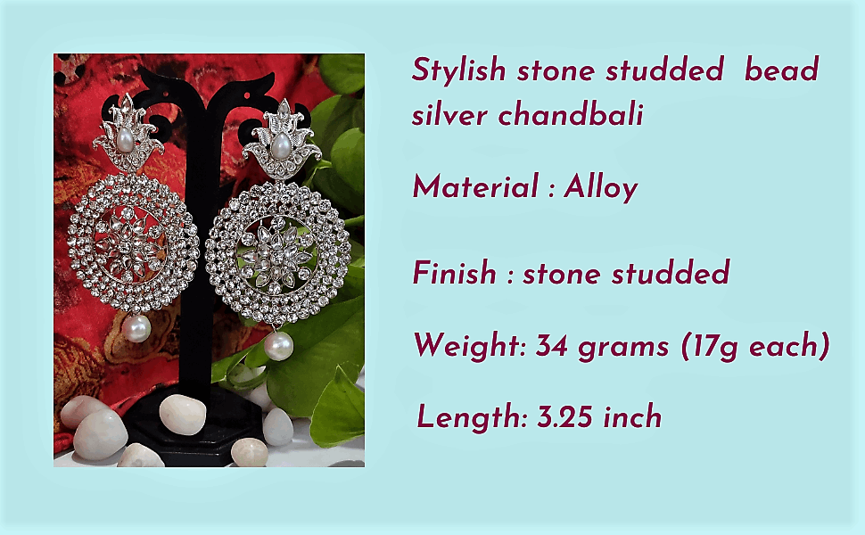 Chandani silver stone chandbali