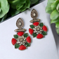 Chandrika pushpa maroon and green oxidised earrings