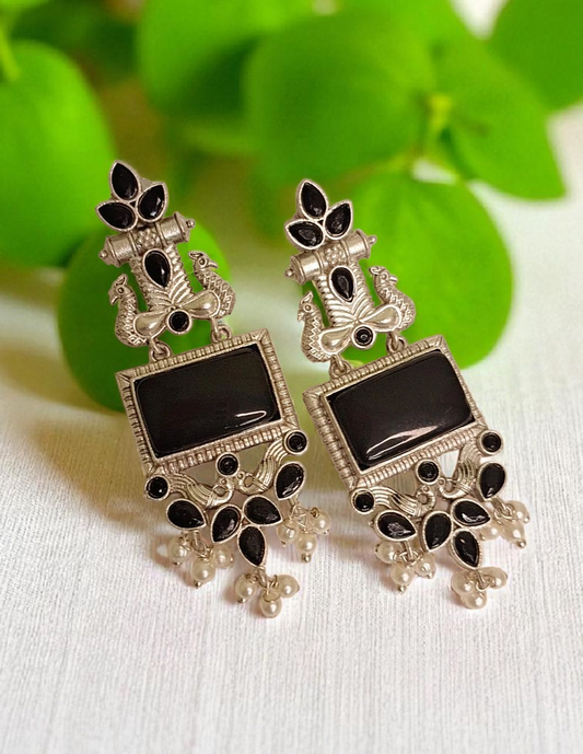 Charu oxidised black danglers - premium designer earrings at affordable cost
