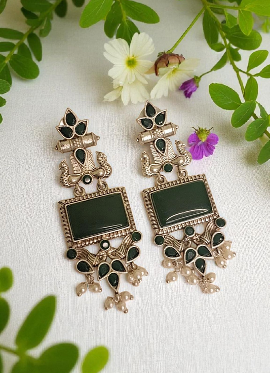 Charu oxidised green danglers - premium earrings at affordable cost