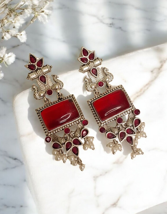 Charu oxidised red danglers - premium earrings at affordable price