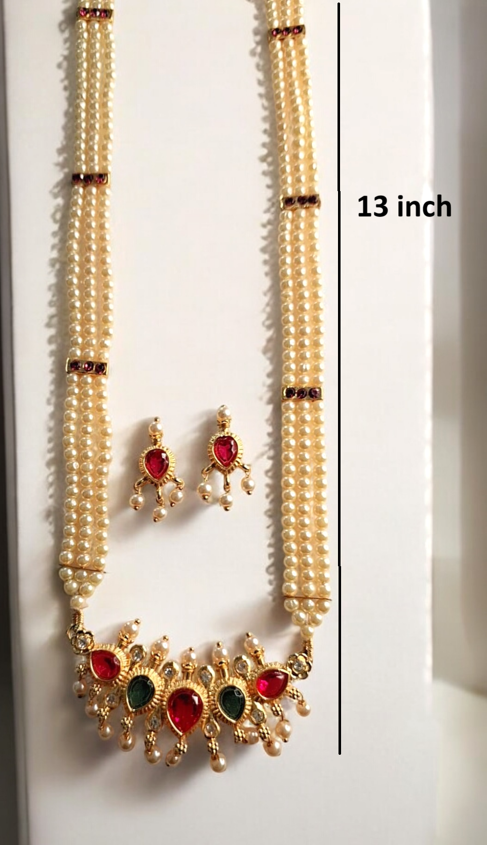 Devangi pink and green stone long tanmani set