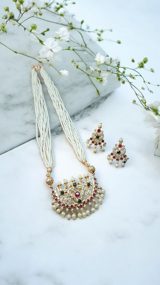 Devika gold plated tanmani necklace set - matahrashtrian jewelry, luxury at affordable price