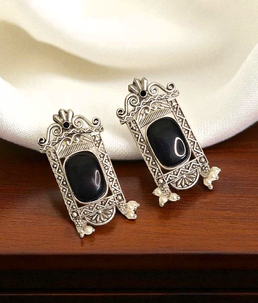 Dharini black stone oxidised studs - premium affordable earrings