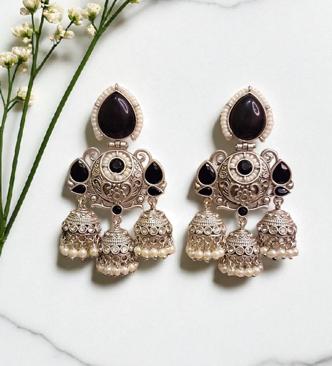 Dhruvi Oxidised jhumka - Lightweight premium affordable earrings