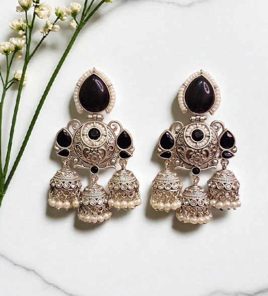 Dhruvi Oxidised jhumka - Lightweight premium affordable earrings