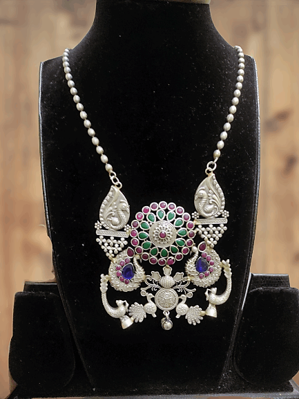 Kavya Mayur silver oxidised necklace