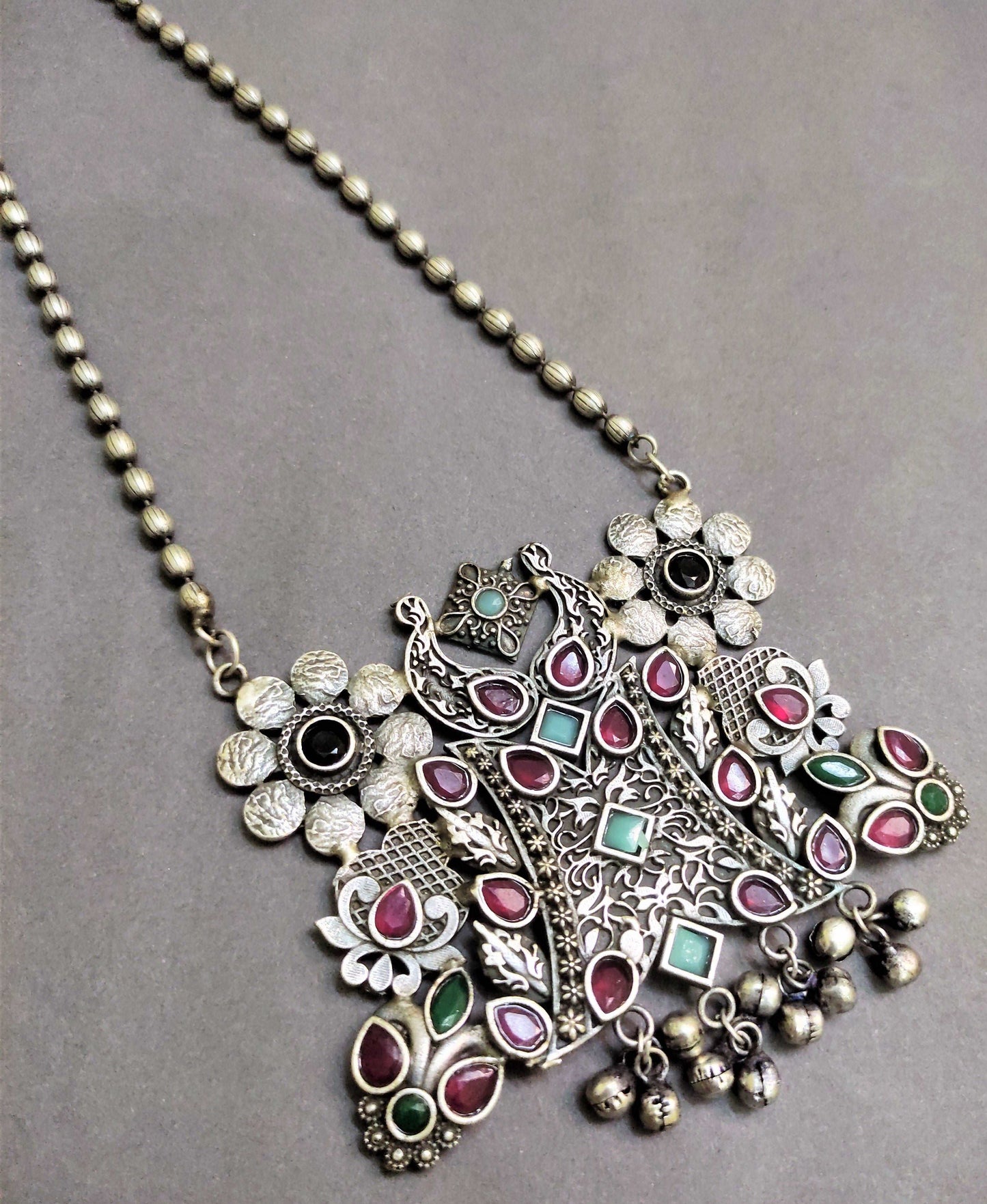 Kavya Pushp silver oxidised necklace