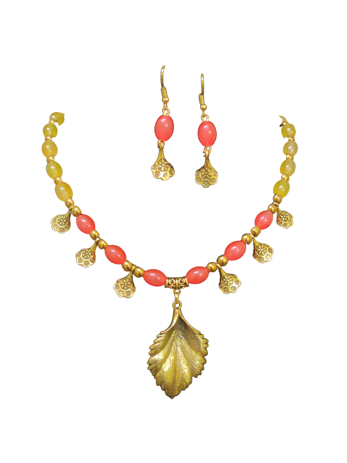 Asma Mirah  orange and yellow beaded oxidised necklace set
