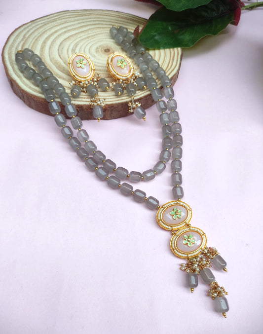 Ayra Pink and Grey Necklace Set
