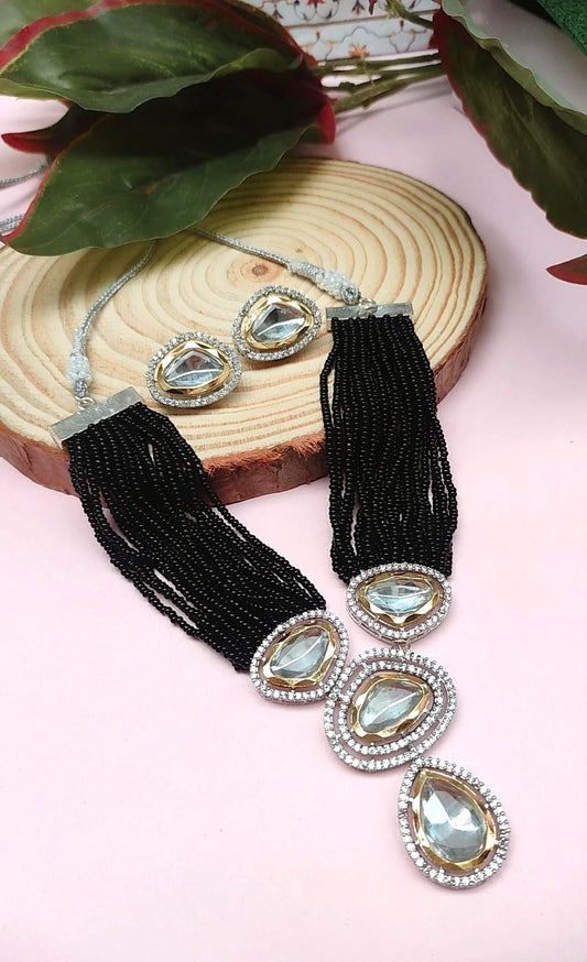 Jagvi Black Beaded Necklace Set