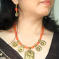 Asma orange beaded oxidised necklace set