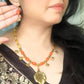 Asma Mirah  orange and yellow beaded oxidised necklace set