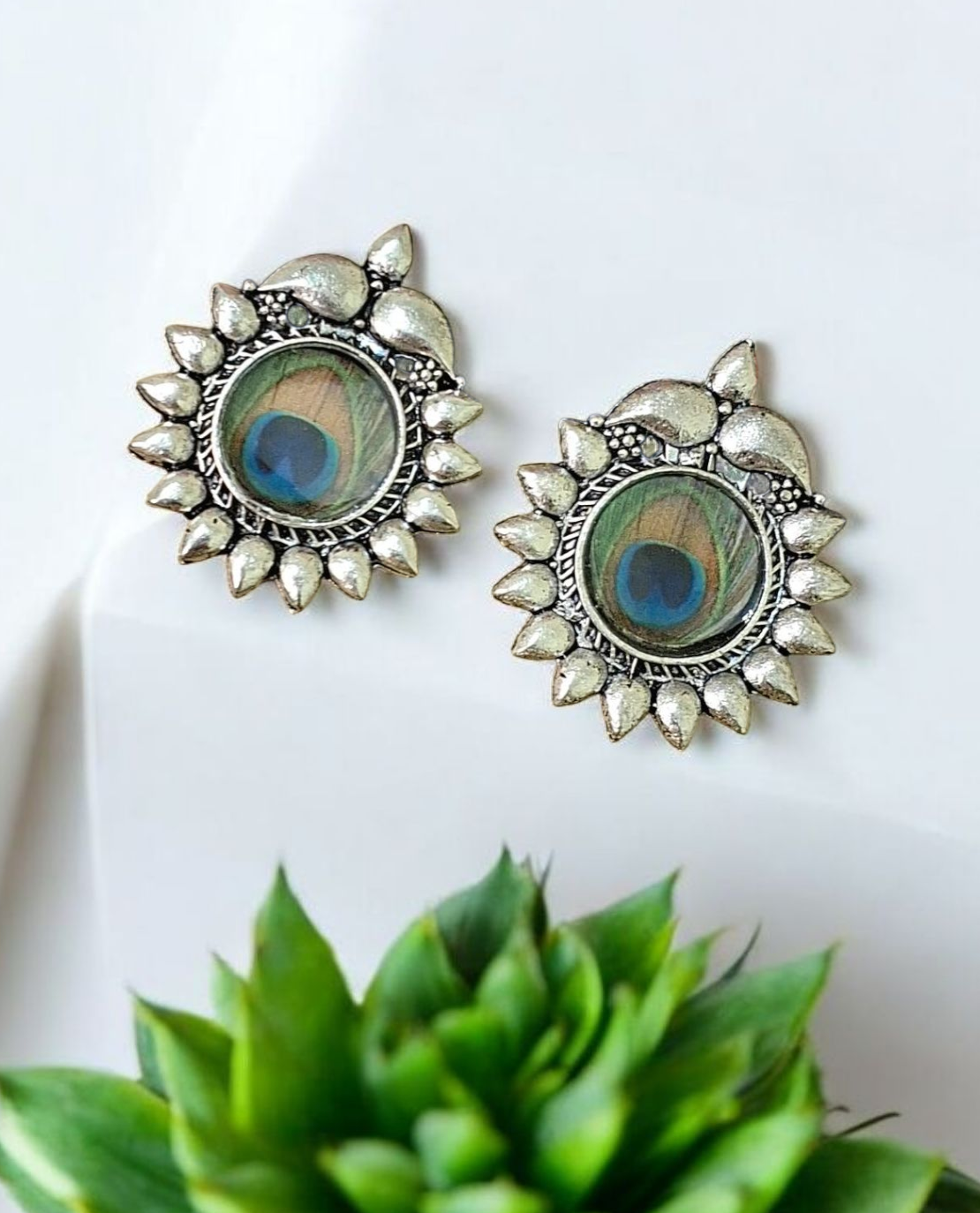 Peacock Feather Ear Studs
