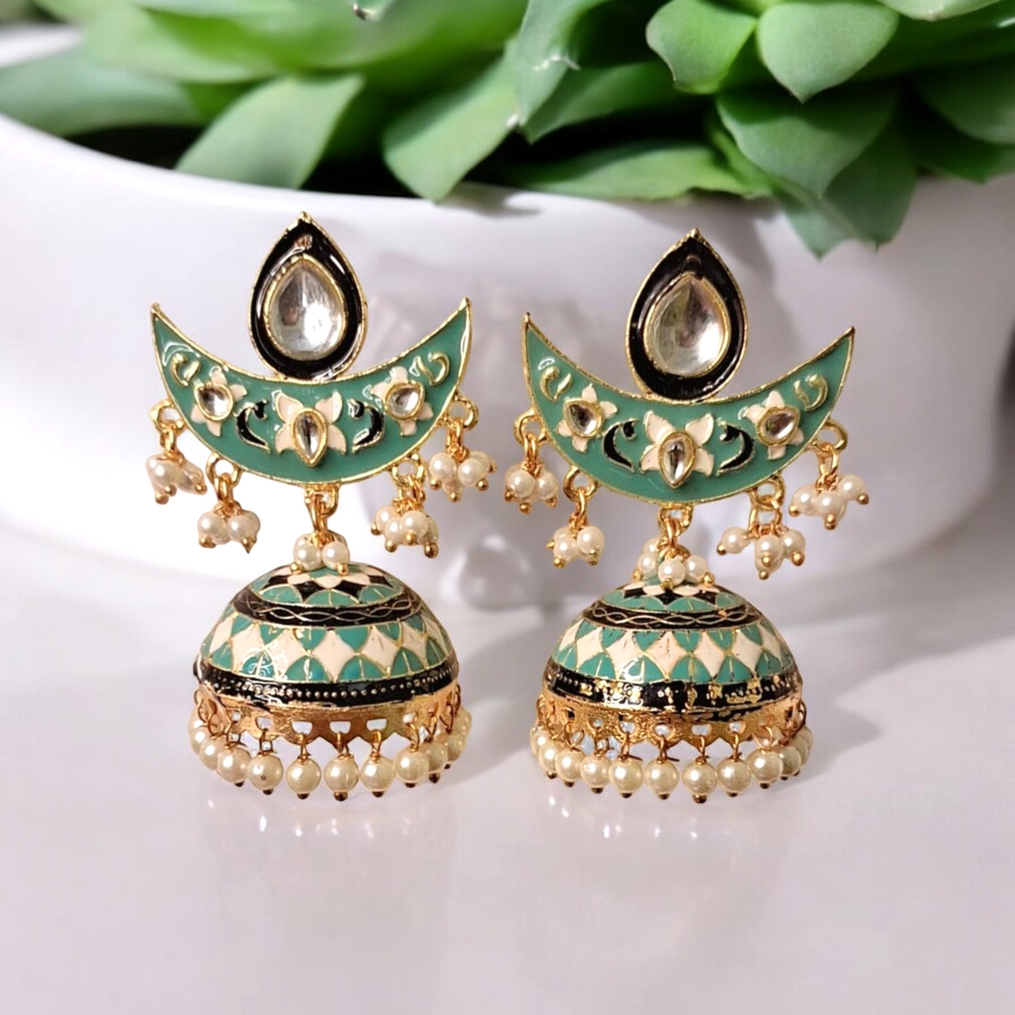 Ila Green Chandbali jhumka