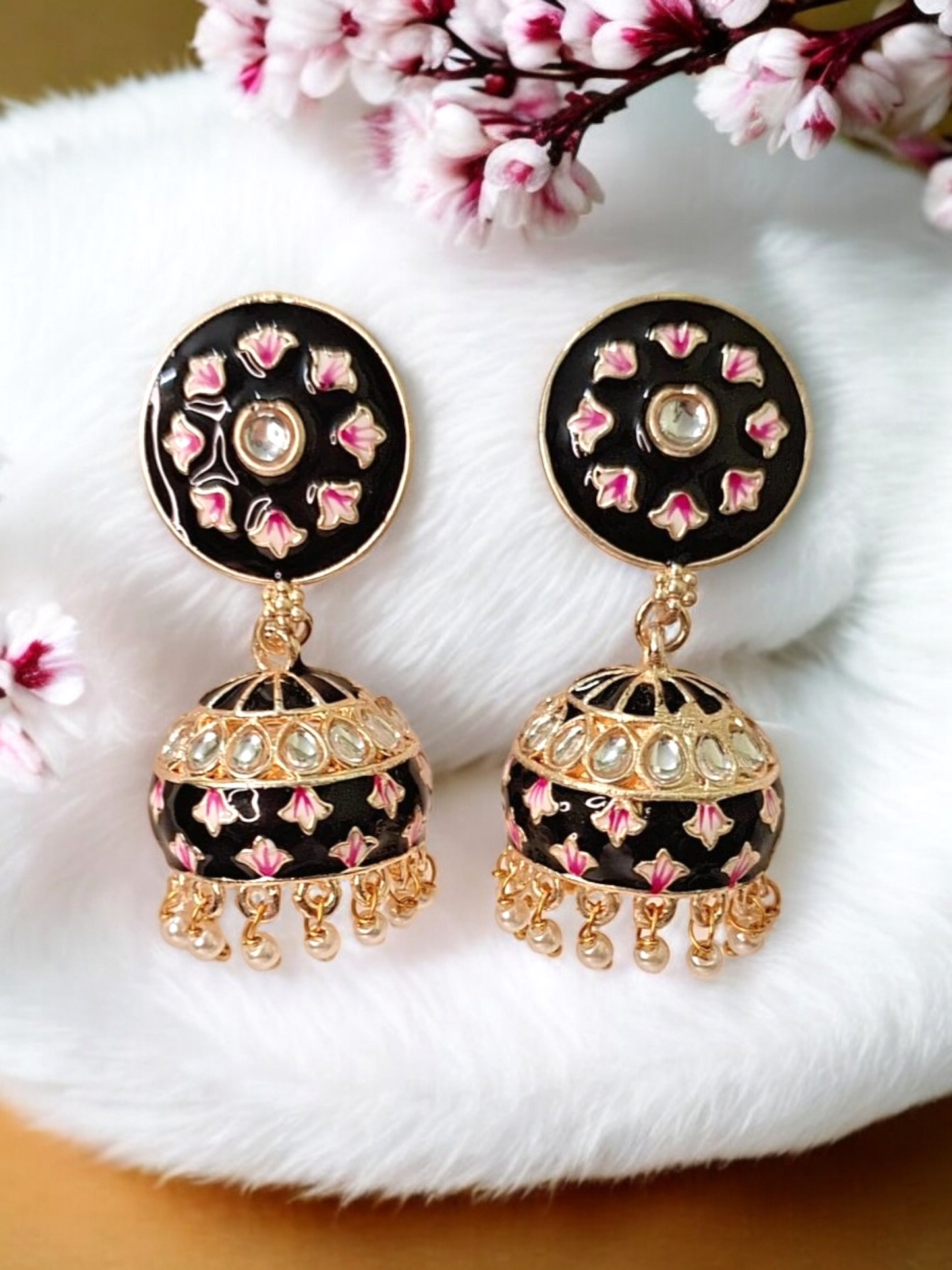 Inali black meenakari jhumka