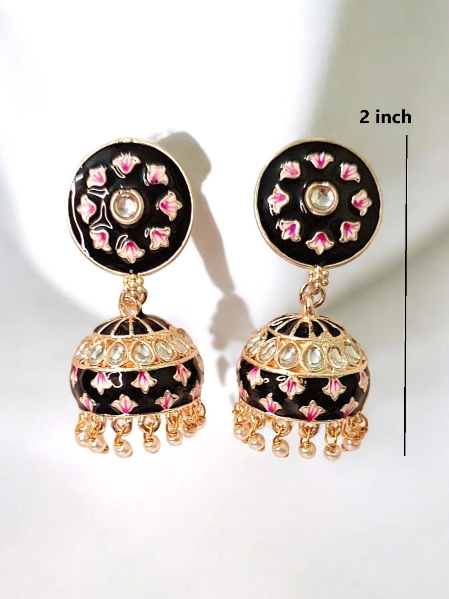 Inali black meenakari jhumka